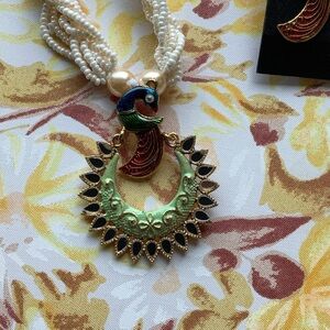 Peacock Pendant Necklace Set with Earrings